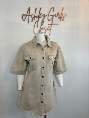 Button-Front Beige Shirt Dress - Billy j